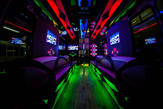 party bus with colorful lights